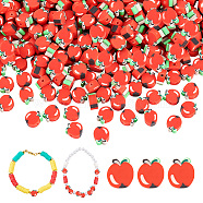 Elite 400Pcs Handmade Polymer Clay Beads, Apple, Red, 7~9x8~11x4~5mm, Hole: 1.2~1.5mm(CLAY-PH0001-83)