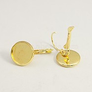 Brass Leverback Earring Findings, Nickel Free, Lead Free and Cadmium Free, Flat Round, Golden, 25x14mm, Tray: 12mm(KK-C1244-NRG)