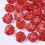 Transparent Spray Painted Glass Beads, Flower, Dark Red, 13.5x12.5x5.5mm, Hole: 1.2mm(X-GLAA-T013-01-A03)