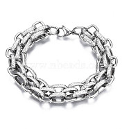 201 Stainless Steel Mesh Chain Bracelet with Leaf Patter for Men Women, Nickel Free, Stainless Steel Color, 8-5/8 inch(22cm)(BJEW-S057-92)