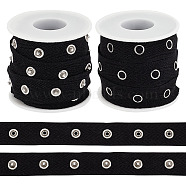 Olycraft 5 Yards Alloy Snap Button Tape Trim Polyester Ribbons, with 2Pcs Plastic Empty Spools, Black, 7/8 inch(21mm)(DIY-OC0011-27B)