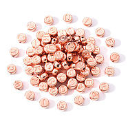 CCB Plastic Beads, Flat Round with Random Mixed Letters, Rose Gold, 7x4mm, Hole: 1.4mm, about 100pcs/bag(CCB-YW0001-01RG)