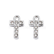 304 Stainless Steel Charms, with Crystal Rhinestone, Letter, Letter.T, 10~10.5x2~8x2mm, Hole: 1.2mm(STAS-N095-137T)