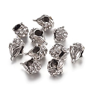 Antique Silver Plated Alloy Rhinestone European Beads, Large Hole Flower Beads, Crystal, 16x9x8mm, Hole: 5mm(CPDL-E023-03AS-A)