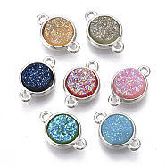 Alloy Links, with Druzy Resin Cabochons, Flat Round, Platinum, Mixed Color, 15x10x4.5mm, Hole: 1.4mm(PALLOY-R119-13)