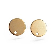 Flat Plate 201 Stainless Steel Stud Earring Findings, with 304 Stainless Steel Pin, Flat Round, Real 24K Gold Plated, 12x1mm, Hole: 1.5mm, Pin: 0.8mm(STAS-L221-07G)