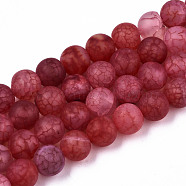 Natural Crackle Agate Beads Strands, Frosted, Dyed & Heated, Round, Cerise, 8mm, Hole: 1mm, about 47~48pcs/strand, 14.96~14.57 inch(37~38cm)(G-S373-002D-8mm)
