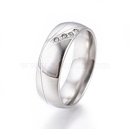 Simple Fashion 304 Stainless Steel Rings, Wide Band Rings, with Rhinestone, Stainless Steel Color, Size 6~12, 16~22mm(RJEW-K228-06P)