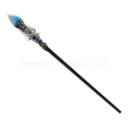 Natural Quartz Crystal Magic Wand, Metal Mermaid Cosplay Magic Wand, with Wood Wand, for Witches and Wizards, 280mm(PW-WG98550-09)