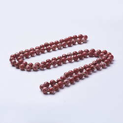 Natural Regalite/Imperial Jasper/Sea Sediment Jasper Beaded Necklaces, Round, Dyed & Heated, Red, 60''(152.4cm)(NJEW-P202-60-A02)