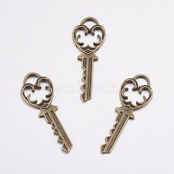 Alloy Key Pendants, Lead Free and Cadmium Free, Antique Bronze Color, about 38mm long, 13mm wide, 1.5mm thick(EA10901Y-AB)