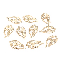 304 Stainless Steel Links Connectors, Teardrop with Bird, Golden, 33.5x18.5x1.5mm, Hole: 1.6mm(STAS-L244-53G)