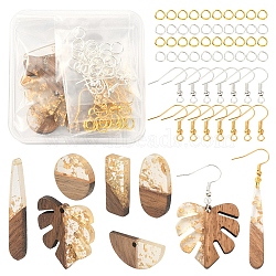 DIY Earring Making Kit, Including Leaf & Rectangle & Oval & Teardrop Resin & Walnut Wood Pendants, Iron Earring Hooks, Golden & Silver, 72Pcs/box(DIY-FS0004-95)