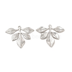 304 Stainless Steel Pendants, Leafy Branch Charms, Stainless Steel Color, 29x35x2mm, Hole: 2mm(STAS-A070-19P)