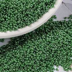 MIYUKI Round Rocailles Beads, Japanese Seed Beads, (RR431) Opaque Green Luster, 15/0, 1.5mm, Hole: 0.7mm, about 5555pcs/10g(X-SEED-G009-RR0431)