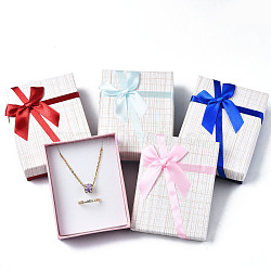 Cardboard Jewelry Set Box, with Bowknot Ribbon Outside and White Sponge Inside, Rectangle with Tartan Pattern, Mixed Color, 9.2x7.1x3.1cm(CBOX-T004-04A)