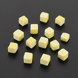 Handmade Polymer Clay Beads, No Hole, Cube, Champagne Yellow, 5~5.5x5~5.5x4~5mm, about 5500pcs/1000g(CLAY-N006-93K)
