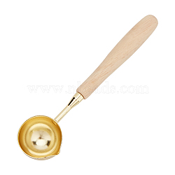 Brass Wax Sticks Melting Spoon, with Wood Handle, Golden, 121x30x15.3mm(AJEW-I043-01G-02)