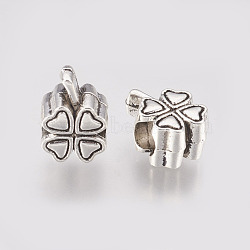 Alloy European Beads, Large Hole Beads, Clover, Antique Silver, 13x9x7mm, Hole: 5mm(MPDL-L016-06AS)
