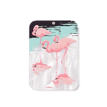 Opaque Acrylic Pendants, Flamingo Shape, Pink, 41.5x29.5x2.3mm, Hole: 1.6mm