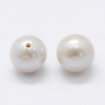 Natural Cultured Freshwater Pearl Beads, Half Drilled, Round, Floral White, 7.5~8mm, Hole: 0.8mm