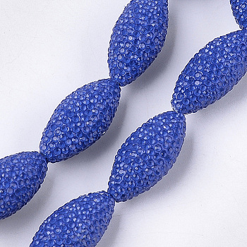 Handmade Polymer Clay Rhinestone Beads, Oval, Crystal, Royal Blue, 31~32x14~15mm, Hole: 1.4mm