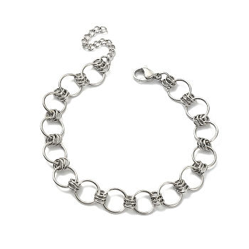 304 Stainless Steel Rings Link Chain Bracelet, Stainless Steel Color, 7-5/8 inch(19.4cm)