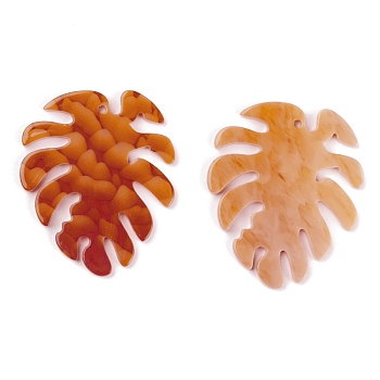 Autumn Theme Acrylic Pendants, for DIY Earring Accessories, Leaf, Dark Orange, 34x28x2mm, Hole: 1mm