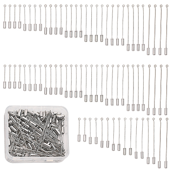 80pcs 8 styles Rack Plating Brass Pins, Lapel Pins, with Plug, DIY Accessories, for Brooch Making, Platinum, 18~21 Gauge, 30~68x0.7~1mm, Hole: 1.5mm, 10pcs/style