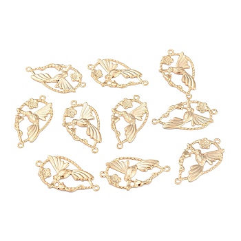 304 Stainless Steel Links Connectors, Teardrop with Bird, Golden, 33.5x18.5x1.5mm, Hole: 1.6mm