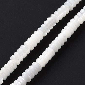 Natural Trochid Shell/Trochus Shell Beads Strands, Rondelle, White, 8x4mm, Hole: 0.9mm, about 49pcs/strand, 15.35 inch(39cm)