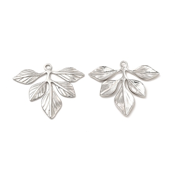 304 Stainless Steel Pendants, Leafy Branch Charms, Stainless Steel Color, 29x35x2mm, Hole: 2mm