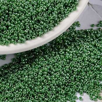 MIYUKI Round Rocailles Beads, Japanese Seed Beads, (RR431) Opaque Green Luster, 15/0, 1.5mm, Hole: 0.7mm, about 5555pcs/10g
