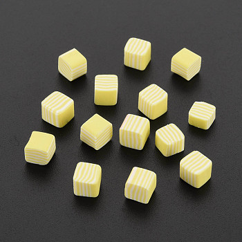 Handmade Polymer Clay Beads, No Hole, Cube, Champagne Yellow, 5~5.5x5~5.5x4~5mm, about 5500pcs/1000g