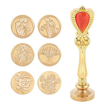 CRASPIRE DIY Scrapbook Making Kits, Including Alloy Handles and Brass Wax Seal Stamp Heads, Mixed, 2.5x1.4cm, 7pcs
