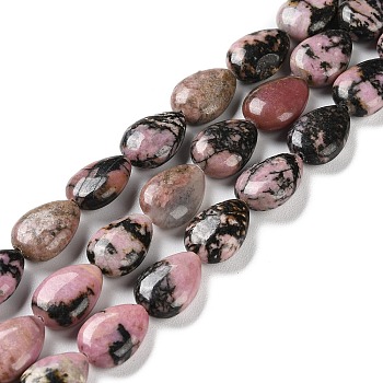 Natural Rhodonite Beads Strands, Flat Teardrop, 13~14x9.5~10x5~5.5mm, Hole: 1.2mm, about 28pcs/strand, 15.16''(38.5cm)