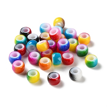 Spray Painted ABS Plastic European Beads, Large Hole Beads, Round, Two Tone, Mixed Color, 9x6mm, Hole: 4mm, about 1600pcs/500g