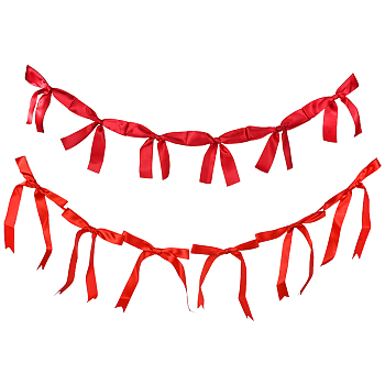 2 Styles Cloth Bowknot Banners, for Party Festivals Home Decorations, Red, 1480~1780mm