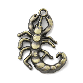Tibetan Style Alloy Pendants, Scorpion Shape, Antique Bronze, 39x29~30x4mm, Hole: 3mm
