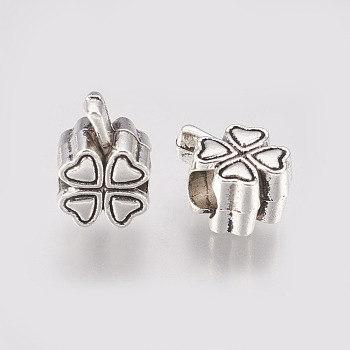 Alloy European Beads, Large Hole Beads, Clover, Antique Silver, 13x9x7mm, Hole: 5mm