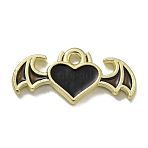 Rack Plating Alloy Enamel Pendants, Lead Free & Cadmium Free, Heart with Wing Charm, Golden, 9.5x20x2mm, Hole: 1.6mm(PALLOY-F312-68G-01)