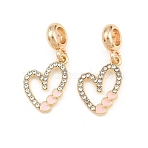 Alloy Enamel European Dangle Charms, Pink Heart Large Hole Pendants with Crystal Rhinestone, Rack Plating, Long-Lasting Plated, Golden, 29.5mm, Hole: 4.3mm(AL-CBAC2D3-16G)