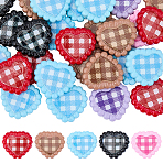 30Pcs Printed Opaque Acrylic Beads, Heart with Grid, Mixed Color, 23.5x25.5x6.5mm, Hole: 3mm(OACR-SC0002-75)