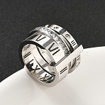 304 Stainless Steel Cubic Zirconia Finger Rings for Women Men, Roman Numerals, Stainless Steel Color, 12.5~16.5mm, Inner Diameter: 18mm(RJEW-F189-06P)