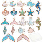 Marine Theme Alloy Enamel Pendants, Mixed Shapes, Light Gold, Mixed Color, 40pcs/box(PALLOY-SC0002-78)