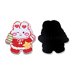 Printed Embossed Opaque Acrylic Cabochons, Christmas Style, Rabbit with Candy Cane, Red, 43.5x37x2mm(OACR-N135-02A-01A)