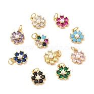 Rack Plating Brass Micro Pave Cubic Zirconia Charms, with Pearl, Cadmium Free & Lead Free, Real 18K Gold Plated, Flower, Mixed Color, 12.5x10.5x4mm, Hole: 3.6mm(KK-A160-22G)