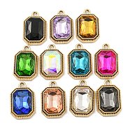 UV Plating Alloy Pendants, with Glass, Rectangle, Mixed Color, 22x14.5x5mm, Hole: 2mm(ALRI-C009-17G)
