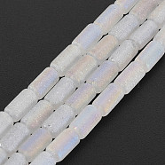 Electroplate Frosted Glass Beads Strands, AB Color Plated, Column, Clear, 7.5x4mm, Hole: 0.8mm, about 72Pcs/strand, 21.26 inch(54cm)(EGLA-T008-026-A01)