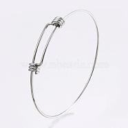 Adjustable 304 Stainless Steel Expandable Bangle Making, Stainless Steel Color, 2-1/4 inchx2-1/2 inch(56x63mm), 1.5mm(BJEW-H510-01P)